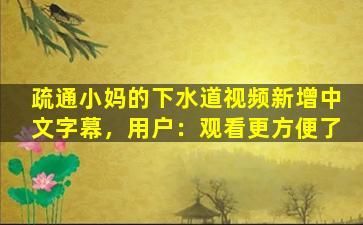 疏通小妈的下水道视频新增中文字幕，用户：观看更方便了